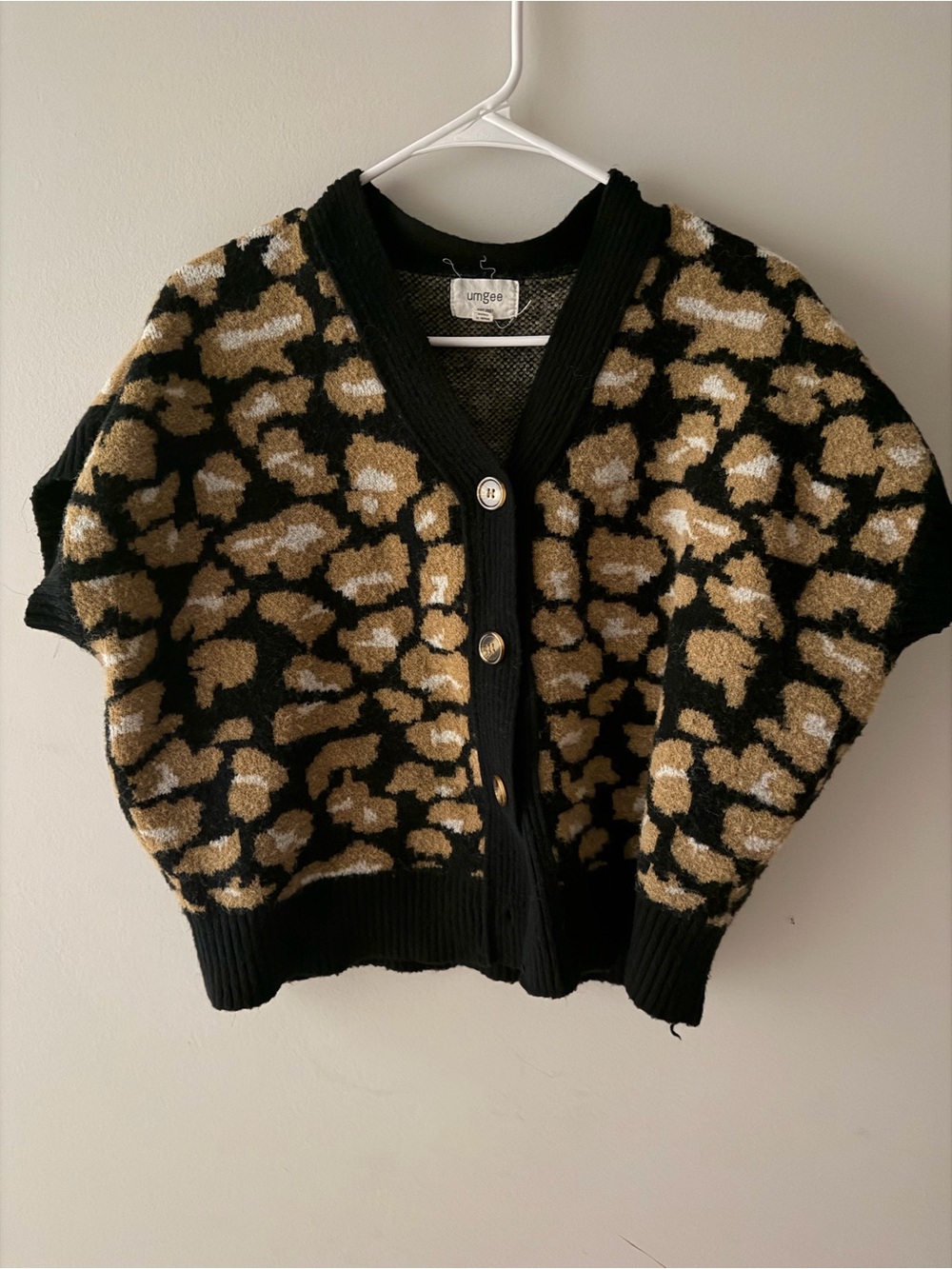 Umgee Black and Tan Leopard Print Button Cardigan
